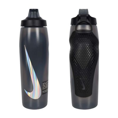 NIKE REFUEL BOTTLE 瓶蓋擠壓水壺 32 OZ-運動水壺 N100767005432 黑銀