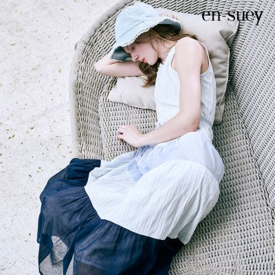 【en-suey 銀穗】不規則異素材拼接洋裝(附綁帶)