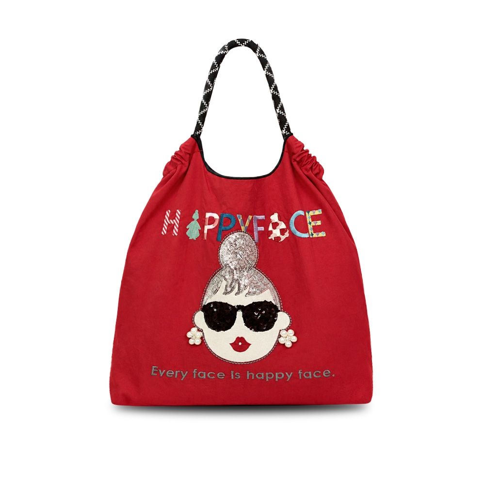 HAPPYFACE 怪甜心EMMA刺繡購物袋 大容量輕量防潑水托特袋(C20265) (京都紅)
