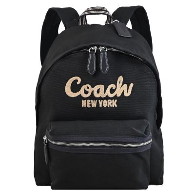 COACH Cargo 電繡Coach New York帆布商旅雙肩拉鍊後背包(黑)