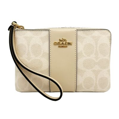 【COACH】C LOGO直紋零錢手拿包(白)