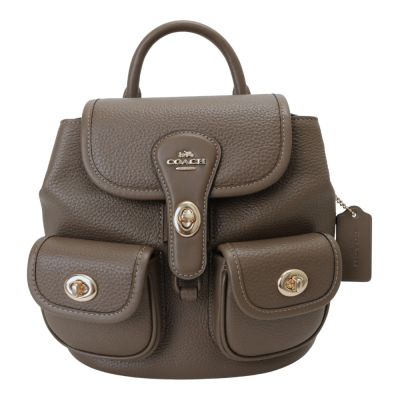 COACH 鵝卵石皮革前雙口袋後背包(茶褐色)mini款