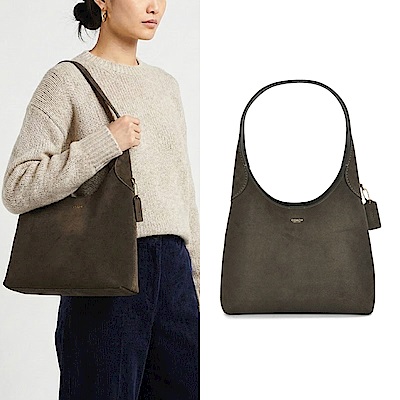 COACH BROOKLYN 28 麂皮肩背賈姬包-橄欖綠色