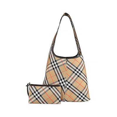 BURBERRY 經典米色斜格紋帆布設計搭小牛皮飾邊肩背子母包(經典米)