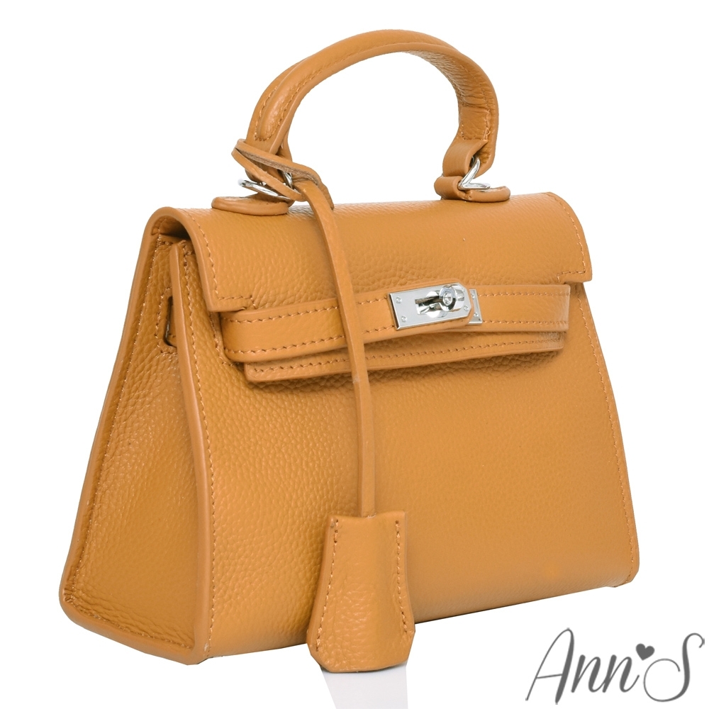 Ann’S經典時裝配件-迷你凱莉包質感全真皮-黃