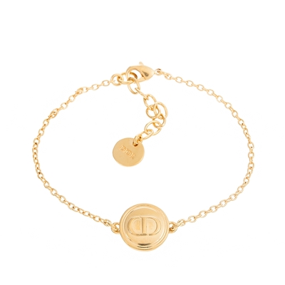 DIOR 迪奧新款CD圓牌英文字母LOGO水造型手鍊 (淡金)