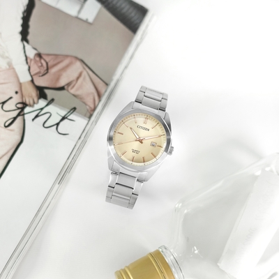 CITIZEN 星辰錶 / BI5110-54B / 極簡時尚 礦石強化玻璃 日本機芯 日期 不鏽鋼手錶-米黃色 / 41mm