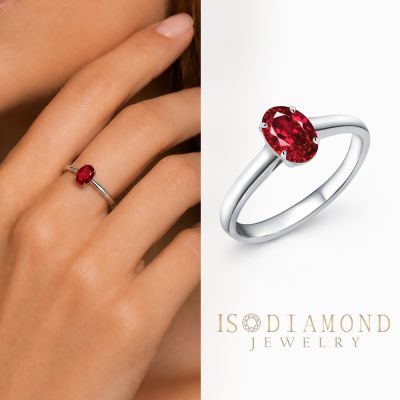 IS DIAMOND IGI 1克拉 鉑金台 戒指 橢圓紅寶石 經典款(IGI 培育紅寶石)