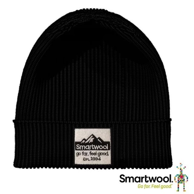 【SmartWool】Logo美麗諾羊毛保暖毛帽. 雙面針織羊毛帽.保暖帽.遮耳帽 SW011493-001 黑色
