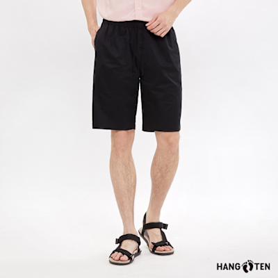 Hang Ten-男裝-經典斜紋布鬆緊帶短褲-黑色