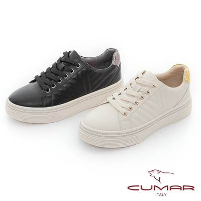 【CUMAR】車格綁帶厚底休閒鞋-米白 | 厚底鞋 | Yahoo購物中心