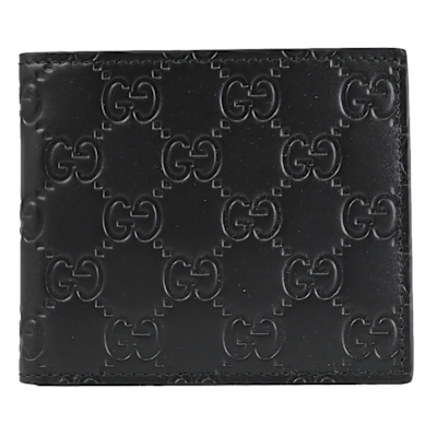 GUCCI 經典GG LOGO壓花皮革對開式8卡短夾(黑)