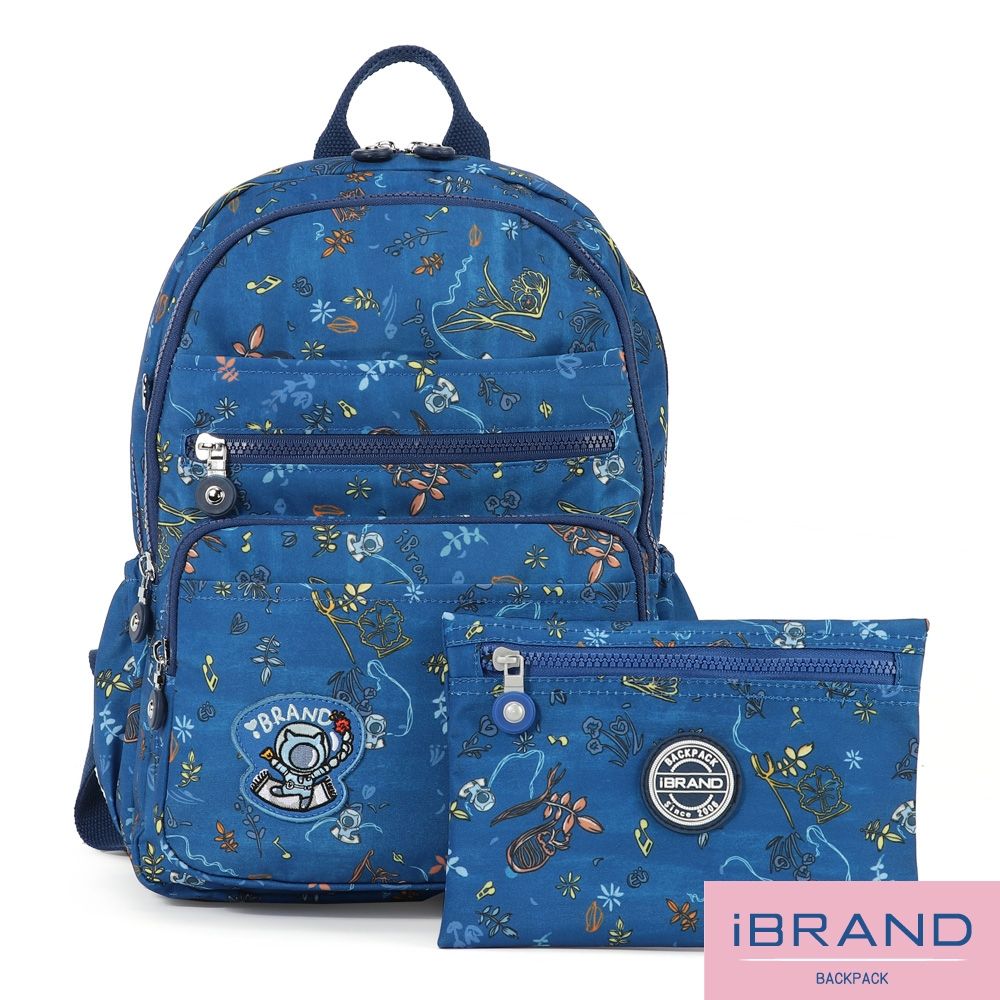 iBrand後背包 輕盈防潑水多口袋尼龍後背包-花藝履鞋