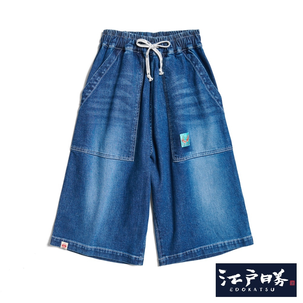 江戶勝 男裝 口袋海浪丹寧五分褲-中古藍