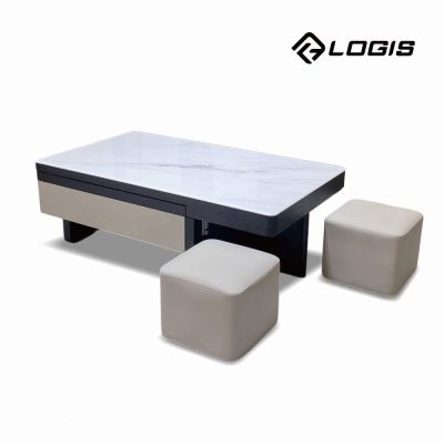 LOGIS邏爵傢俱-輕奢微晶石伸縮茶几(一桌兩椅)【VG-TA-CH2】
