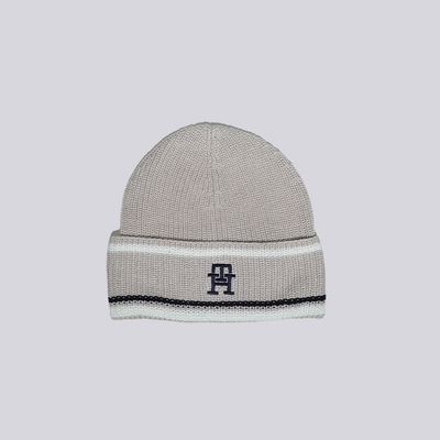 TOMMY 熱銷刺繡大Logo毛帽-淺米灰色
