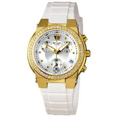 CASIO SHEEN系列 典雅晶鑽計時腕錶-膠帶-金-SHN-5500G-7ADR