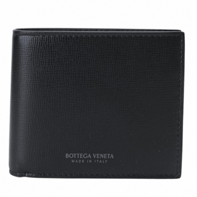 BOTTEGA VENETA 素面牛皮革對折8卡短夾(黑)