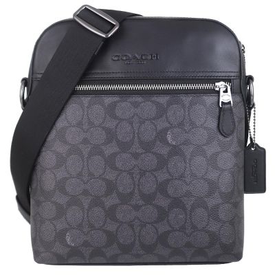 COACH 灰黑色防水布烙印標中型斜背包