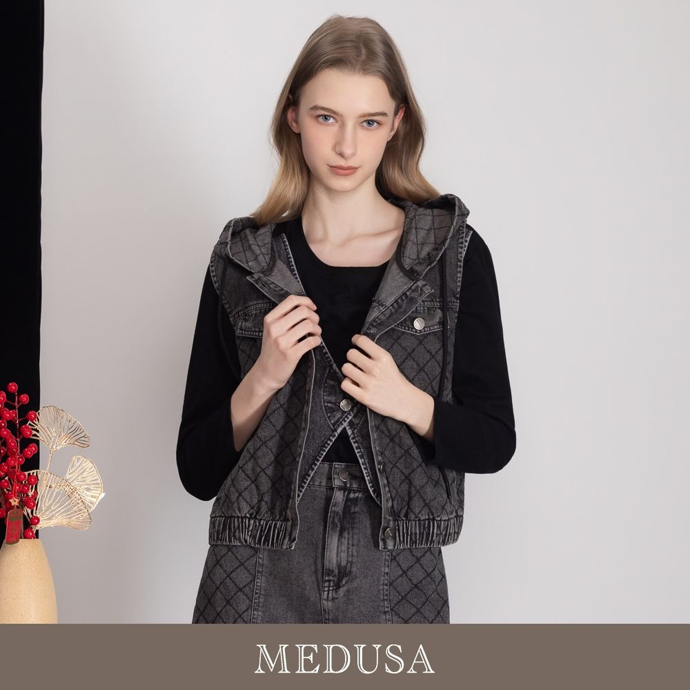 現貨【MEDUSA 曼度莎】復古刷灰壓紋牛仔背心外套（M-XL）｜牛仔外套 休閒背心