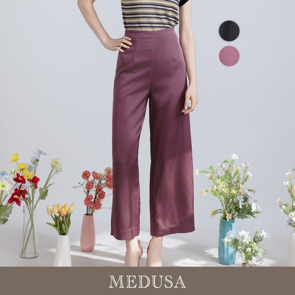 現貨【MEDUSA 曼度莎】高級緞面光感直筒長褲 - 2色（M-XL）｜女長寬褲 緞面長褲 上班長褲 (紫紅)