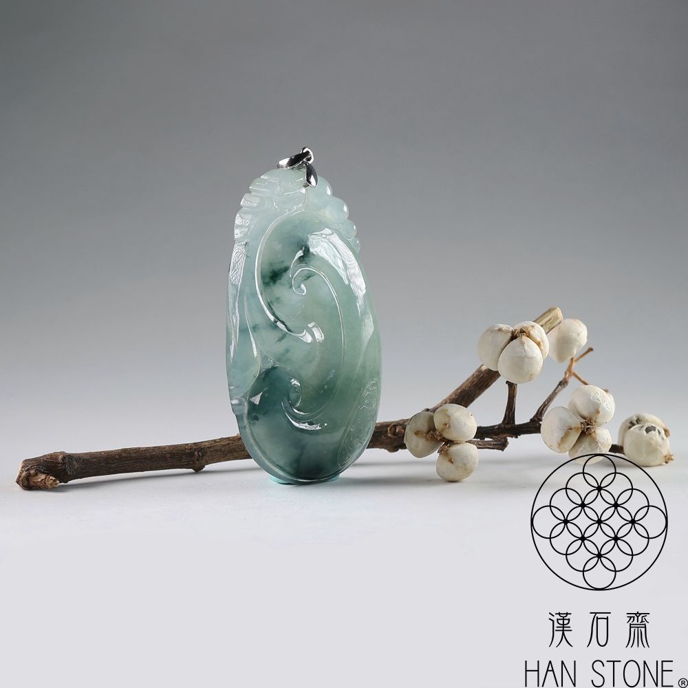 漢石齋】天然翡翠A貨大如意玉佩吊墜冰種飄花(35*58*8mm) | 漢石齋