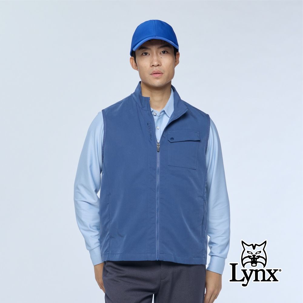 【Lynx Golf】男款日本進口面料嫘縈立領背心/高爾夫球(二色) (灰藍色)