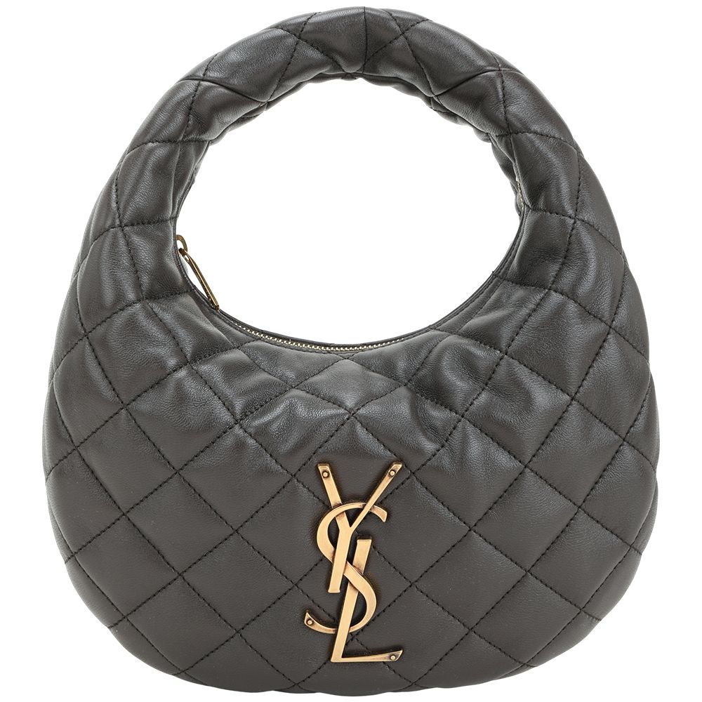 YSL Saint Laurent ICARE 27CM菱格衍縫小羊皮 手提 肩背半月包(深灰)