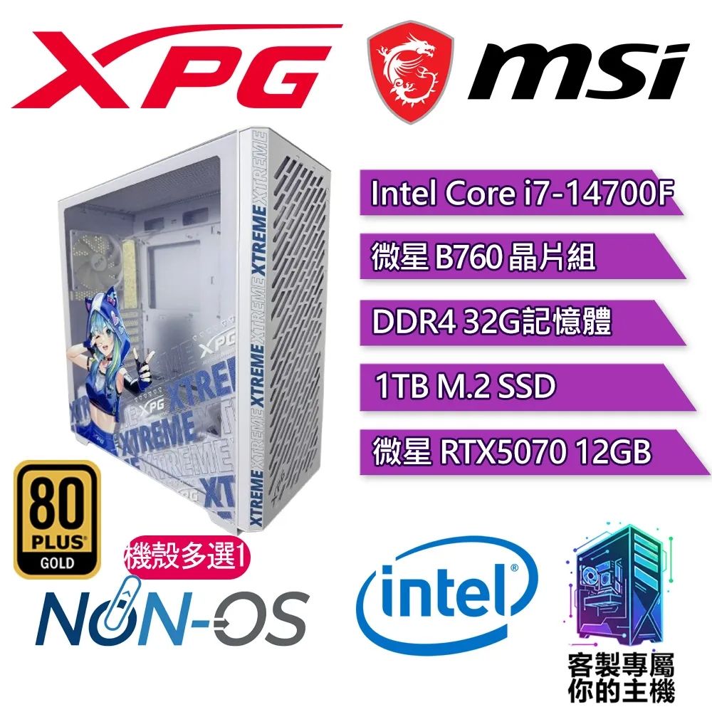 XPG認證主機{凱亞}電競 電玩 電腦 塔扇 主機 (i7-14700F/B760/32G D4/1TB/RTX5070 12G)
