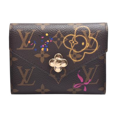 LOUIS VUITTON路易威登 LV M15337 經典Vivienne Winter Holiday系列Monogram帆布小花暗扣三折短夾(棕色)