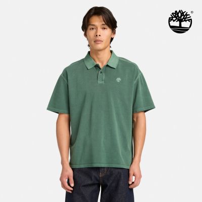 Timberland官方旗艦 男款松綠色寬版短袖Polo衫|A42D5A6X