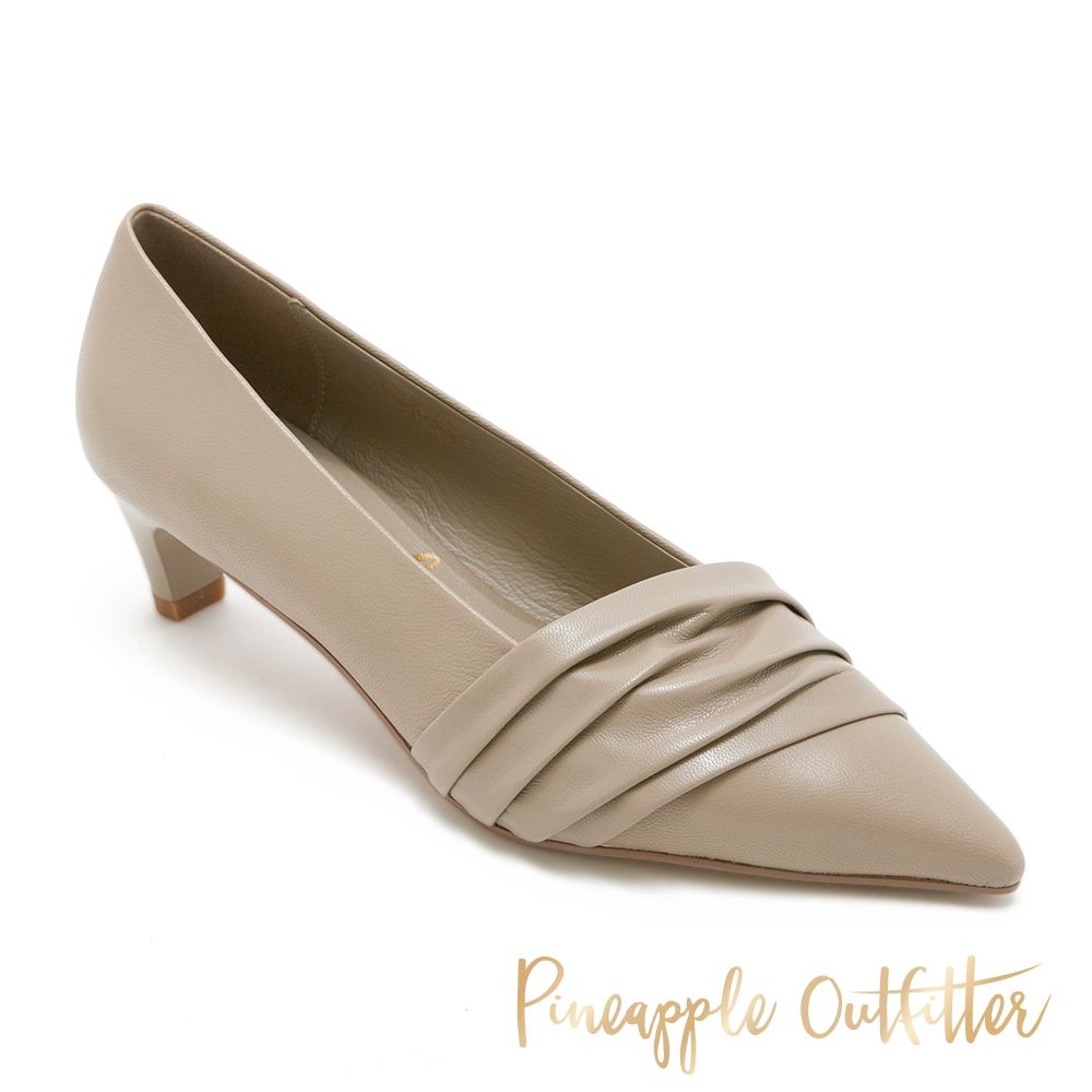 【Pineapple Outfitter】 層疊立體抓皺設計尖頭低跟鞋 PACIFIA-灰色