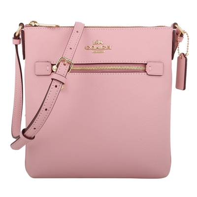 COACH  金馬車防刮PVC 前拉鍊斜背方包(嫩粉色)mini