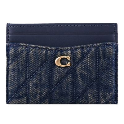 COACH 金屬C LOGO絎縫牛仔布隨身卡夾/證件夾(深藍)