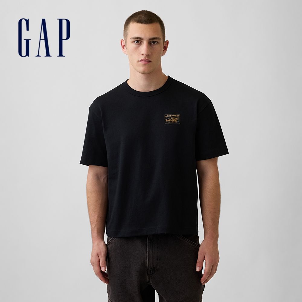 【GAP】成人裝 Gap  Logo/Pioneer圖案T恤 多款規格任選 短袖T恤 (911578 & 907341 & 907342) (重磅Gap Pioneer圖案T恤-經典黑)