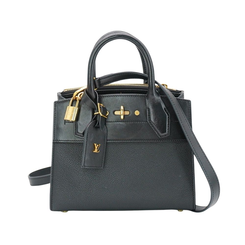 二手品 Louis Vuitton LV路易威登 City Steamer PM 牛皮金釦鎖頭手提/斜背二用包(M51028-黑)