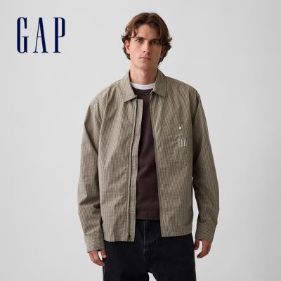 【GAP】府綢寬版襯衫夾克-卡其綠(907338)