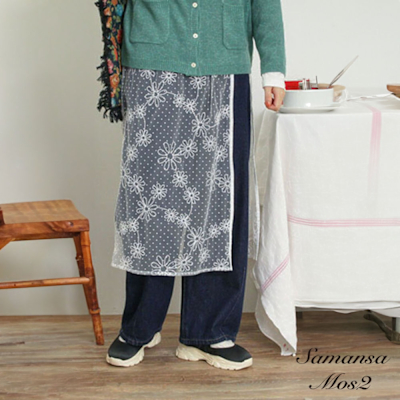 Samansa Mos2 透明感花朵刺繡一片式綁結罩裙