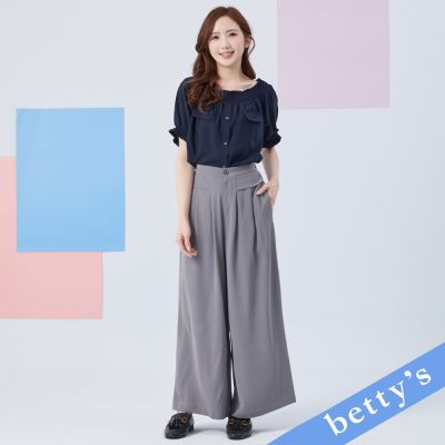 betty’s貝蒂思　腰間壓褶雪紡寬褲(灰紫)