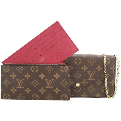 LOUIS VUITTON路易威登 Louis Vuitton LV路易威登 M81896 Felicie Pochette老花塗層帆布鍊帶斜背包(咖啡/桃紅內裡)