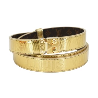 LOUIS VUITTON路易威登 Louis Vuitton LV路易威登 展示品 Serrures 20 字花帆布拼牛皮金扣皮帶(M8892Z-金)