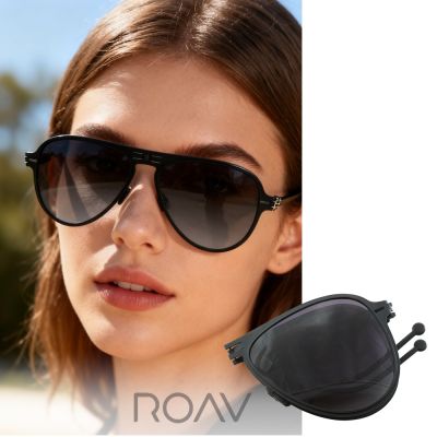ROAV 美國洛杉磯品牌 ATLAS 飛官款 輕量薄鋼折疊偏光太陽眼鏡 8101.13.41 霧黑框漸層灰偏光鏡片 公司貨