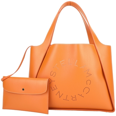 Stella McCartney Alter Mat 穿孔字母粒面皮革手提托特包(附萬用包/橘色)