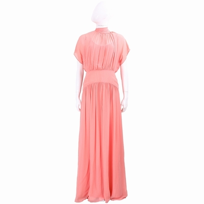 Max Mara Gessati 真絲雪紡領結蜜桃粉色落地洋裝 連身裙