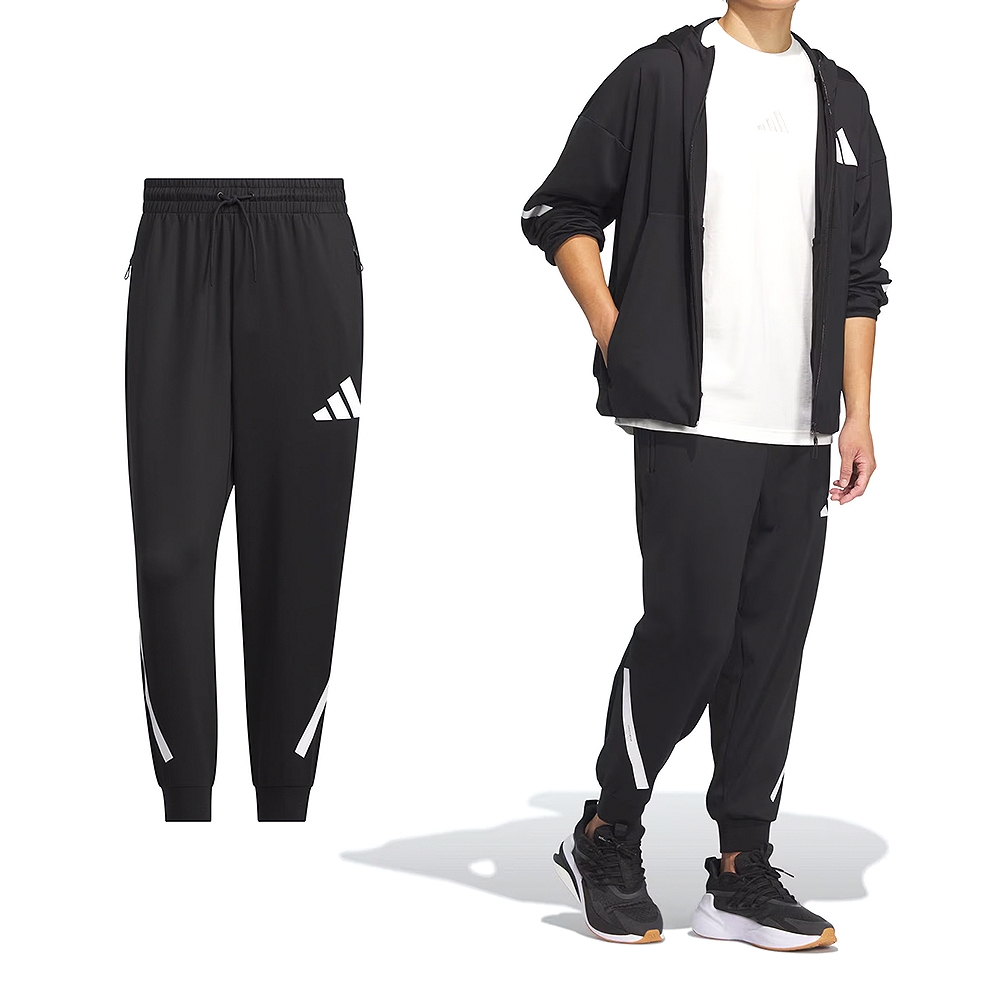 Adidas Z.N.E. Cool Pant 男款黑色運動休閒拉鍊口袋抽繩長褲JL6041