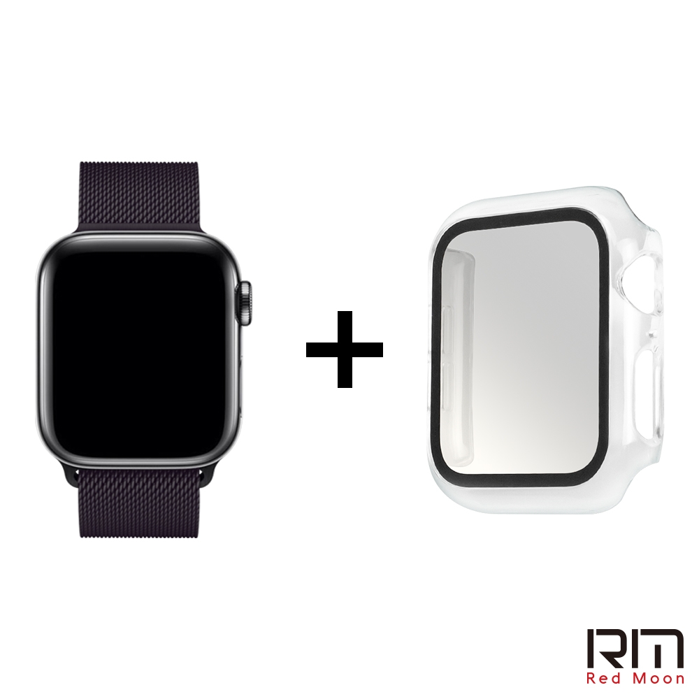 RedMoon Apple Watch Series 11/10 米蘭不銹鋼磁吸錶帶+PC全包覆雙料防摔保護殼 42/46mm (42m)