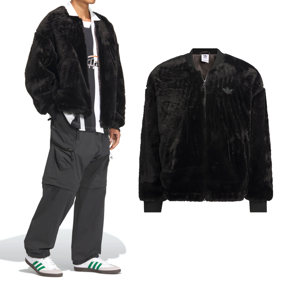 Adidas N FUR JKT U 男款女款黑色夾克三葉草保暖中性休閒毛絨