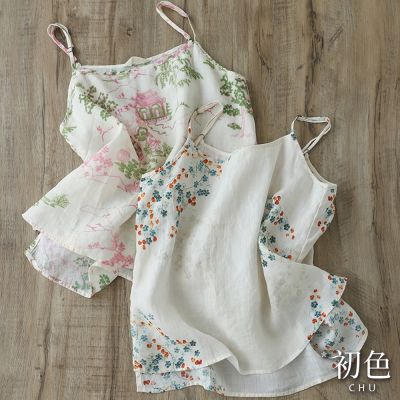 初色 細肩帶輕薄透氣花穗印花背心無袖上衣女上衣-共2色-12674(M-2XL可選/現貨+預購)