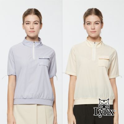 【Lynx Golf】首爾高桿風格！女款吸濕排汗四面彈寬鬆版半開襟短袖上衣(二色)