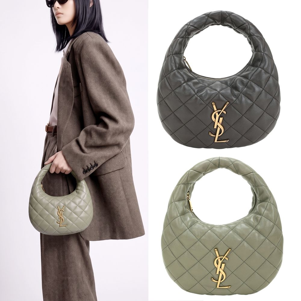YSL Saint Laurent ICARINO 27CM菱格衍縫小羊皮 手提 肩背半月包-2色可選